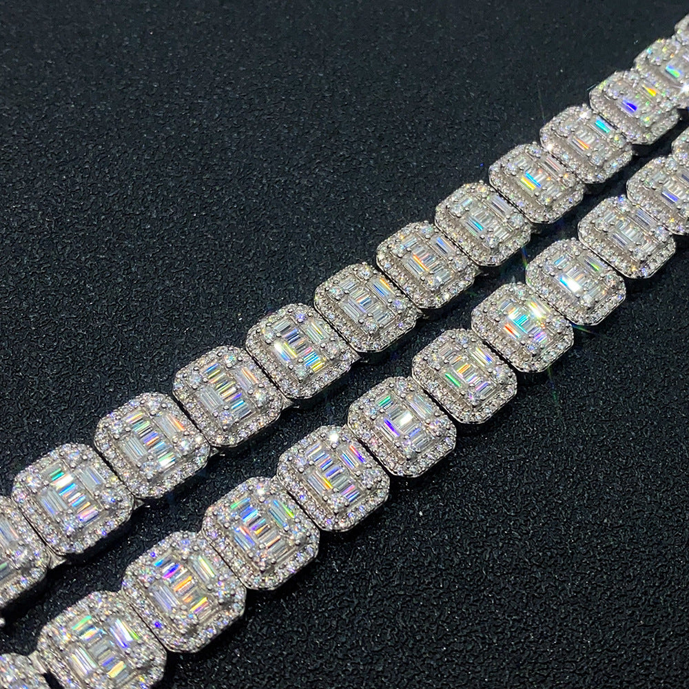 S925 Silver Inlay Rectangular Moissanite Cuban Link Chain - ‎ Moissanite Jewelry 