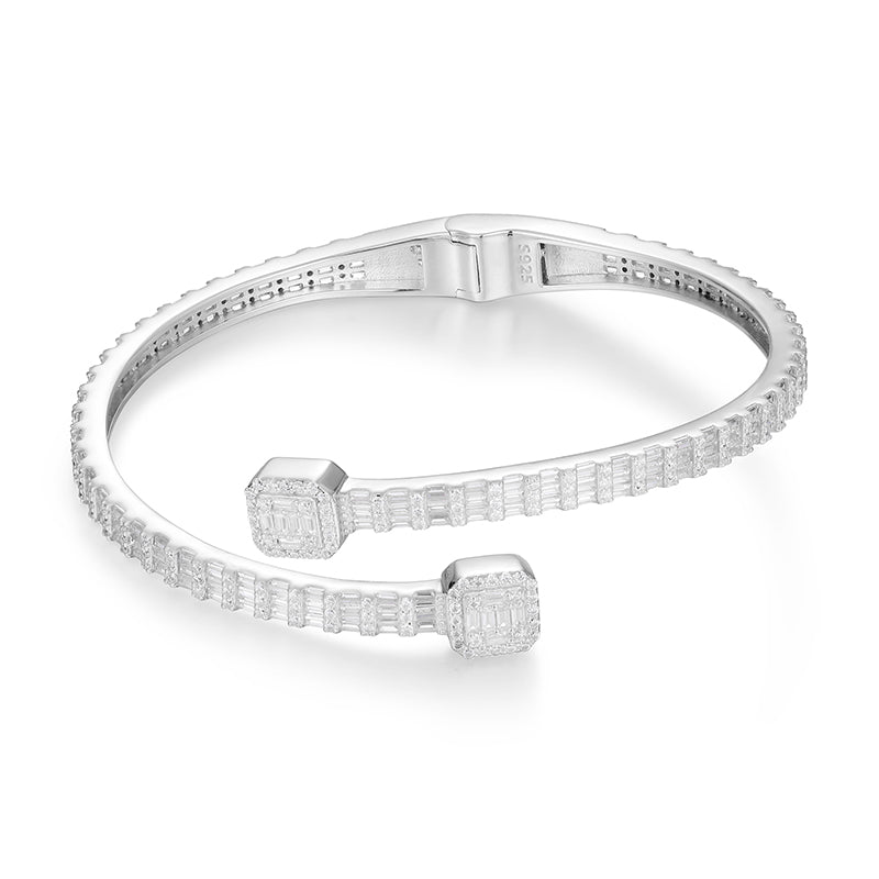 16.15ct VVS Moissanite Iced Out Baguette Cuff Bangle – 925 Sterling Silver - ‎ Moissanite Jewelry 