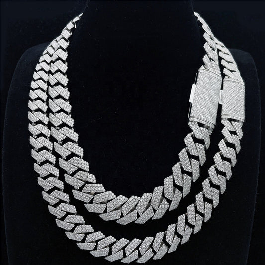 Fully Setting S925 VVS Moissanite Diamond 18mm Prong Iced Out Custom Cuban Link Chain Hip Hop Jewelry - ‎ Moissanite Jewelry 