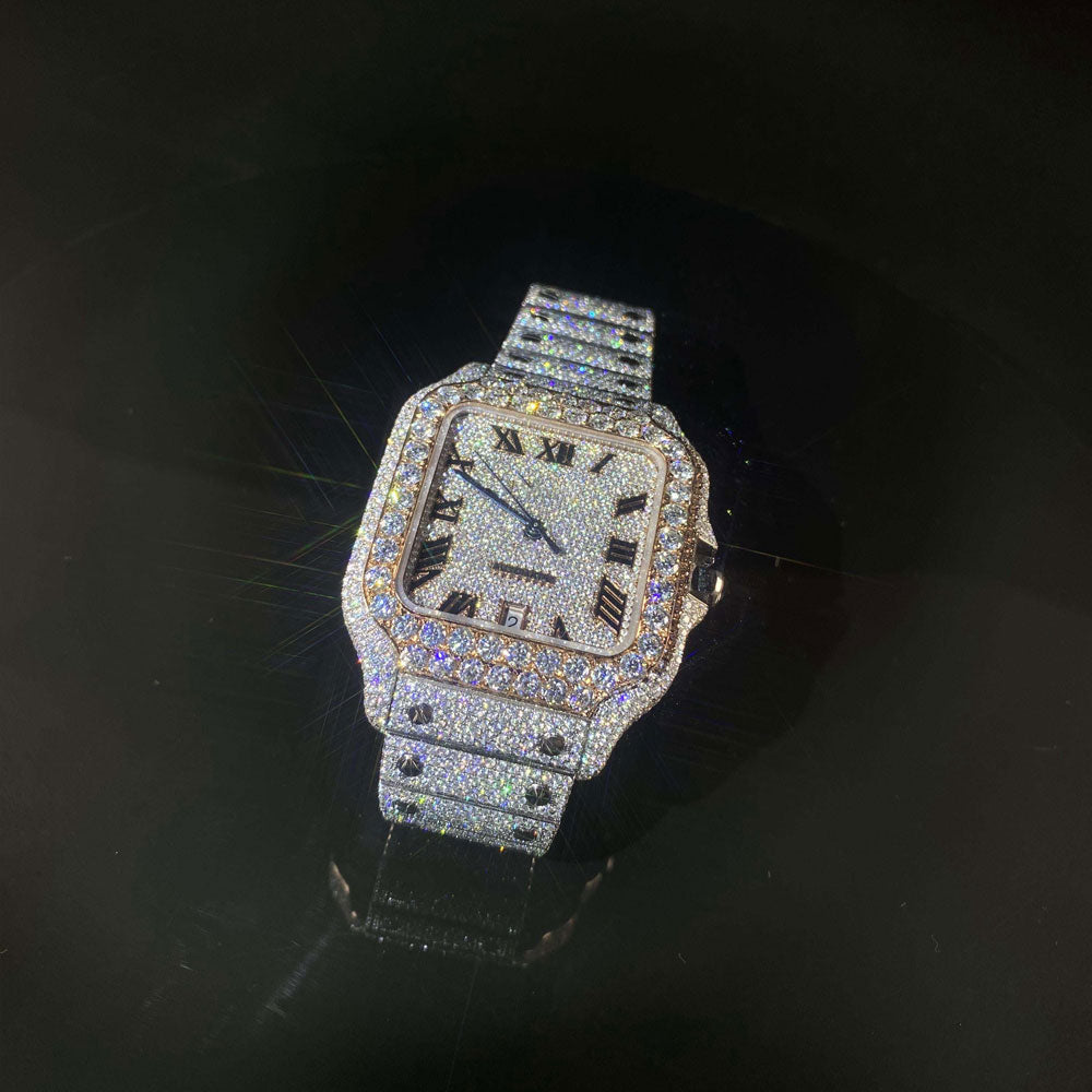 Fully Iced Out Cartier Hand Setting Vvs Moissanite Diamond Watch - ‎ Moissanite Jewelry 