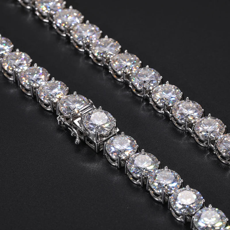 Luxury 10mm VVS Moissanite Cluster Tennis Chain – 925 Sterling Silver - ‎ Moissanite Jewelry 