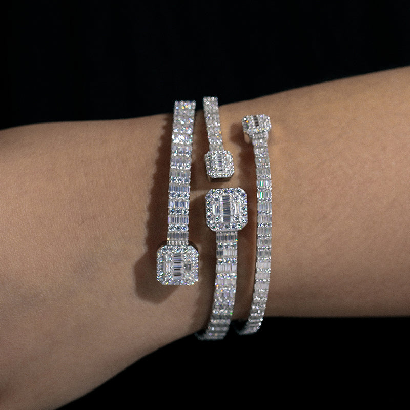 16.15ct VVS Moissanite Iced Out Baguette Cuff Bangle – 925 Sterling Silver - ‎ Moissanite Jewelry 