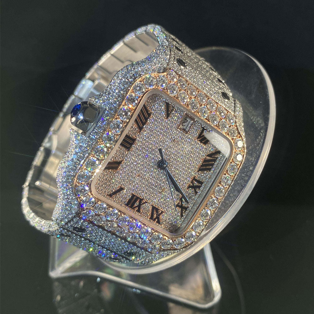 Fully Iced Out Cartier Hand Setting Vvs Moissanite Diamond Watch - ‎ Moissanite Jewelry 