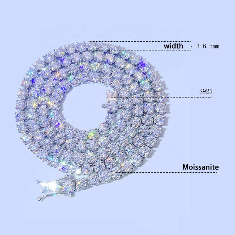 VVS Moissanite Iced Out Tennis Chain – 925 Silver, 3MM-6.5MM - ‎ Moissanite Jewelry 