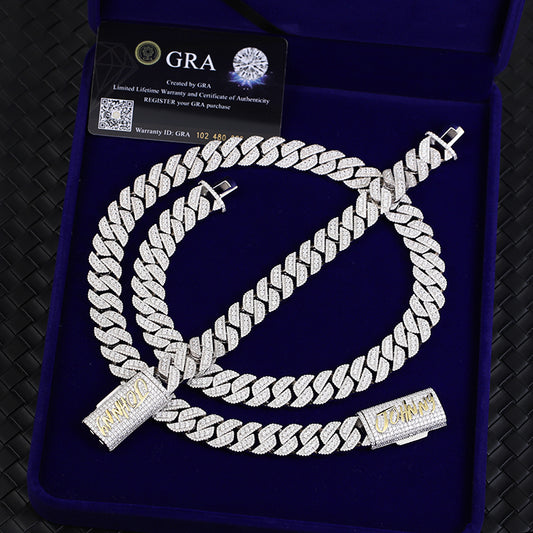 GRA Certificate Moissanite Diamond 15MM Solid Silver Hip Hop Iced Out Cuban Link - ‎ Moissanite Jewelry 