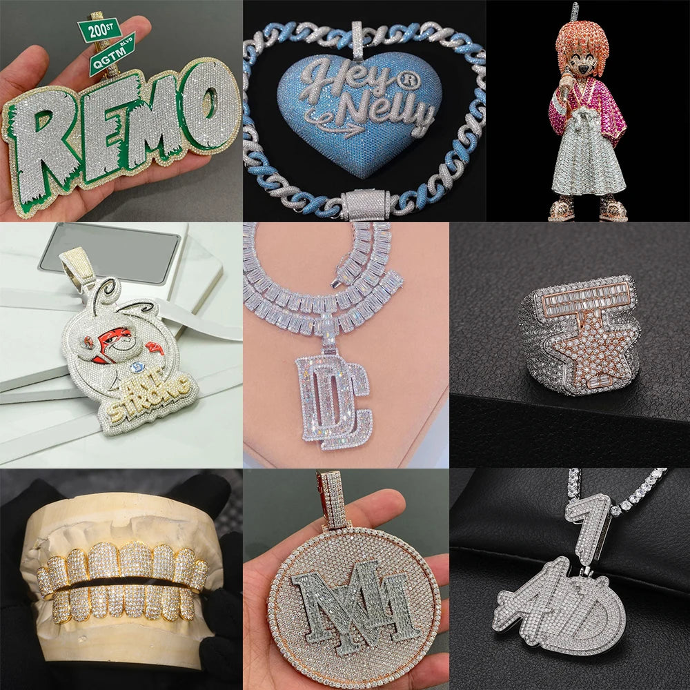 Design 24 Hours Personalize Custom Hip Hop VVS Moissanite Iced Out Name Logo Letter Pendant - ‎ Moissanite Jewelry 