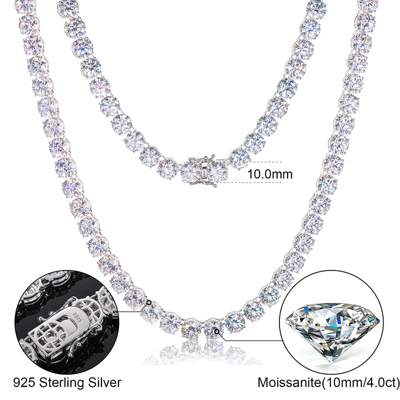 Luxury 10mm VVS Moissanite Cluster Tennis Chain – 925 Sterling Silver - ‎ Moissanite Jewelry 